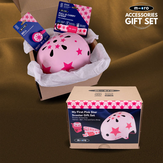 My First Scooter Set Pink Star: Helmet, Bell and Pull&Carry