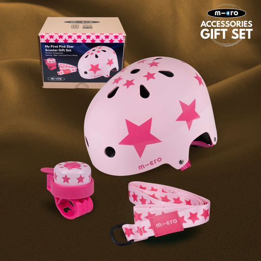 My First Scooter Set Pink Star: Helmet, Bell and Pull&Carry