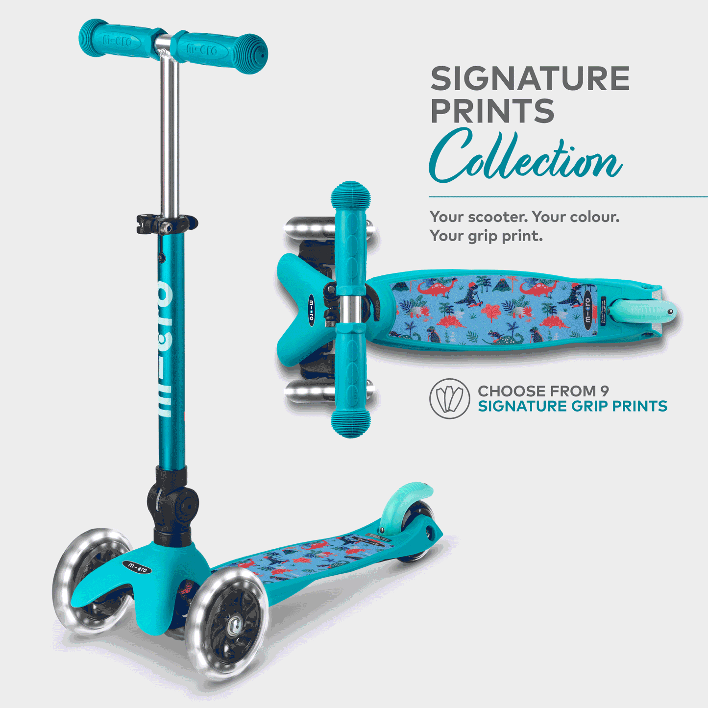Signature Prints Mini Micro Foldable LED Scooter: Aqua