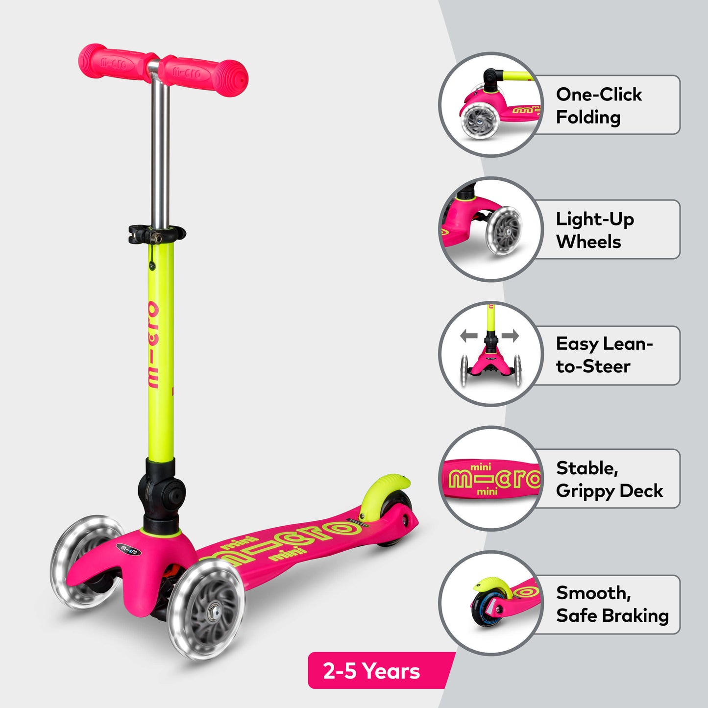 Mini Micro Foldable LED: Neon Yellow /Pink