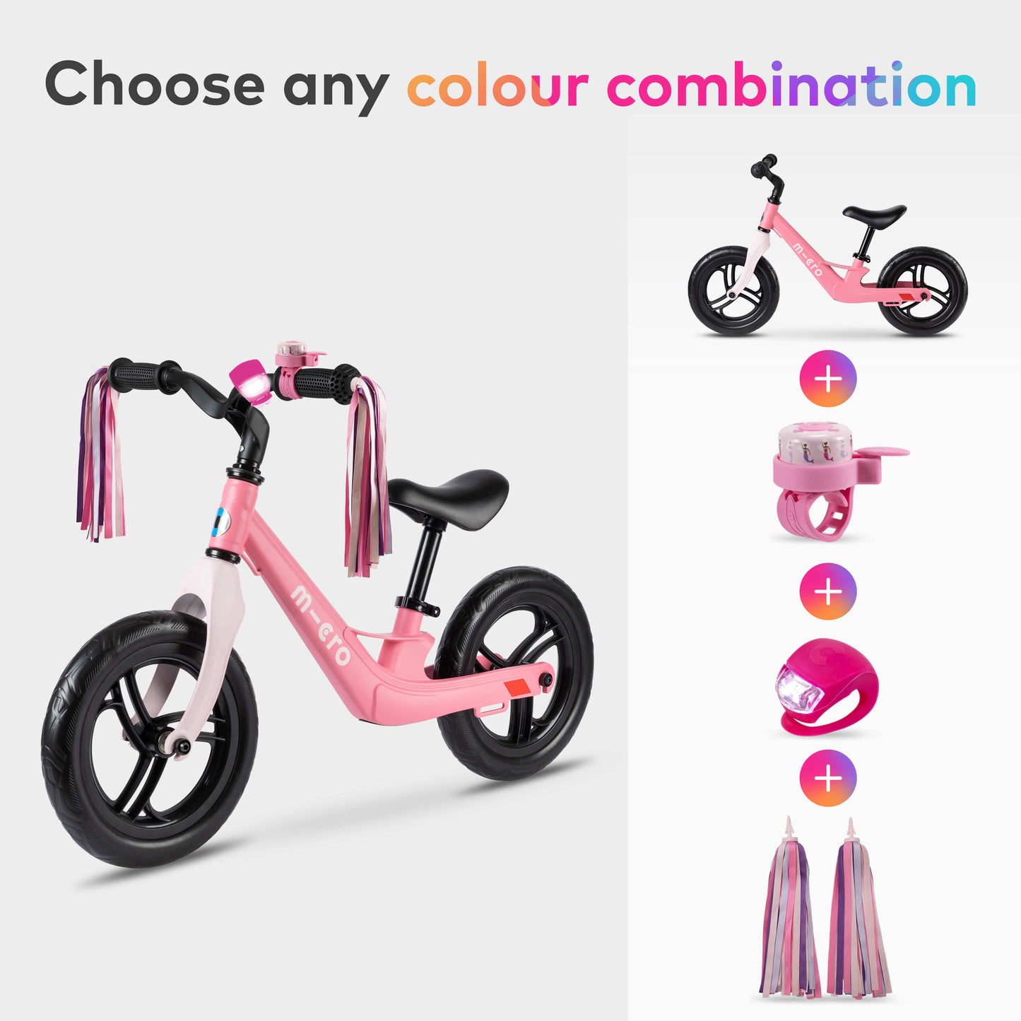 Micro Balance Bike, Ribbons, Bell and Light Set