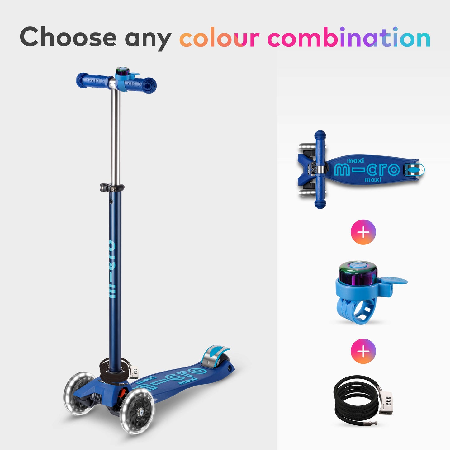 Scoot & Secure Bundle: Maxi Micro Deluxe LED, Bell and Lock