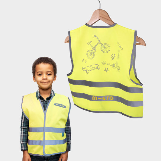 High visibility scooter safety vest: Yellow Vehicle Print