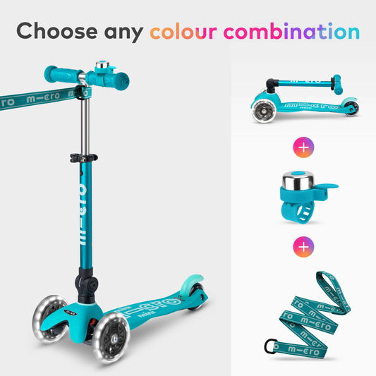 Mini Micro Foldable LED, Bell and Pull & Carry Strap Scooter Set