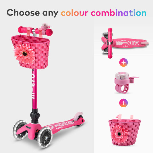 Mini Micro Foldable LED, Bell and Basket Scooter Set