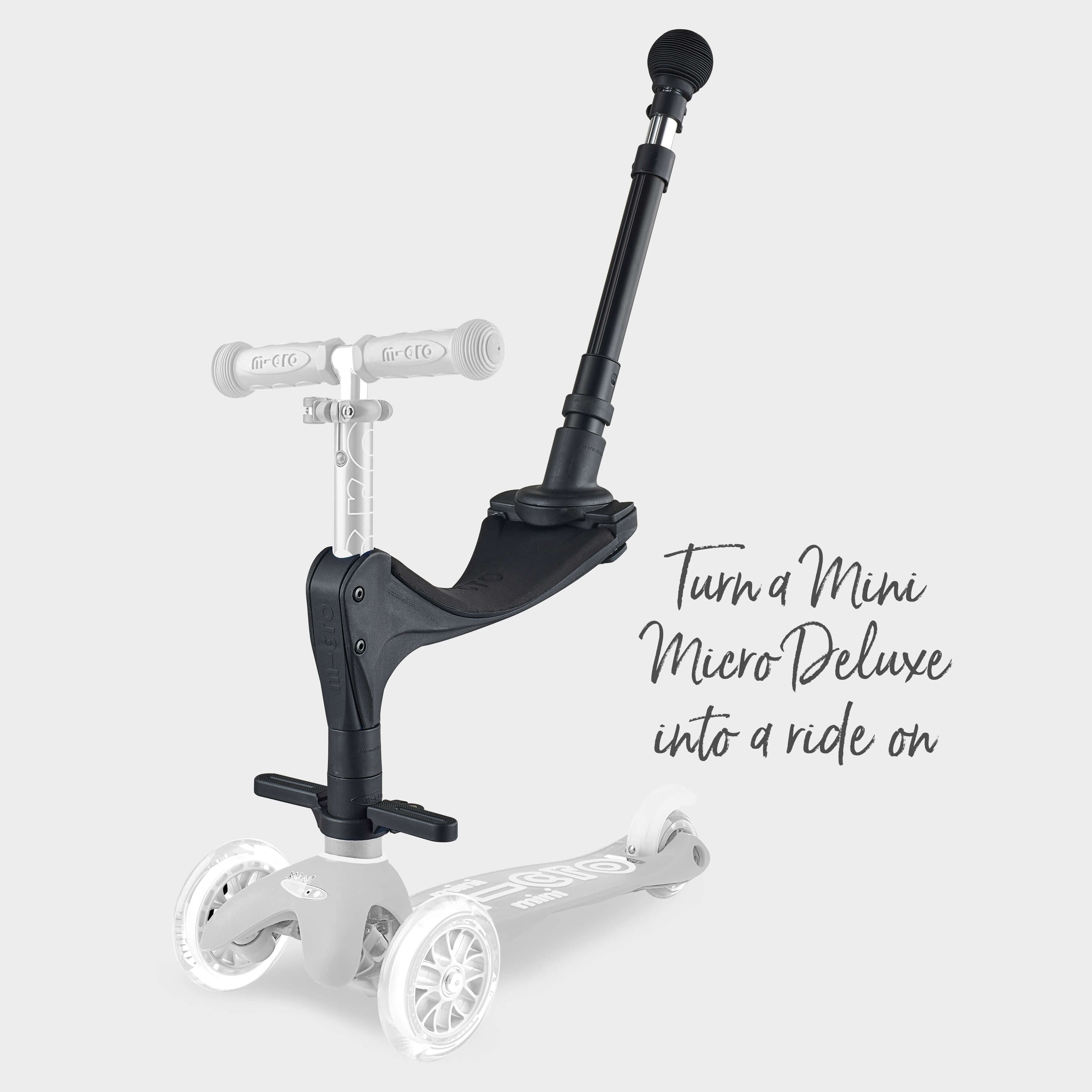 Mini Micro 3in1 Deluxe Set Seat Push Handle and Footrest:Black Micro Scooters