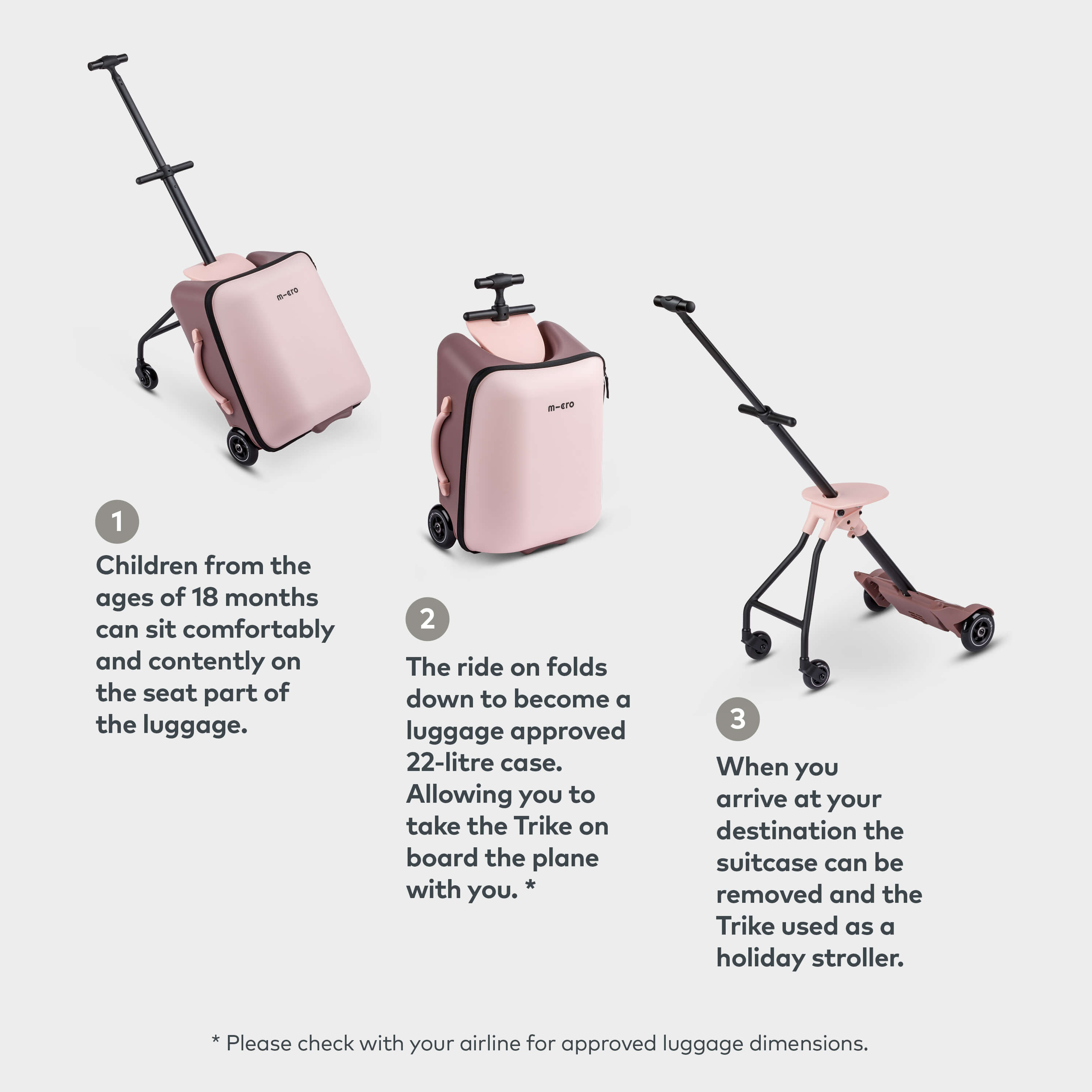 Eazy Ride On Luggage Pink | Micro Scooters