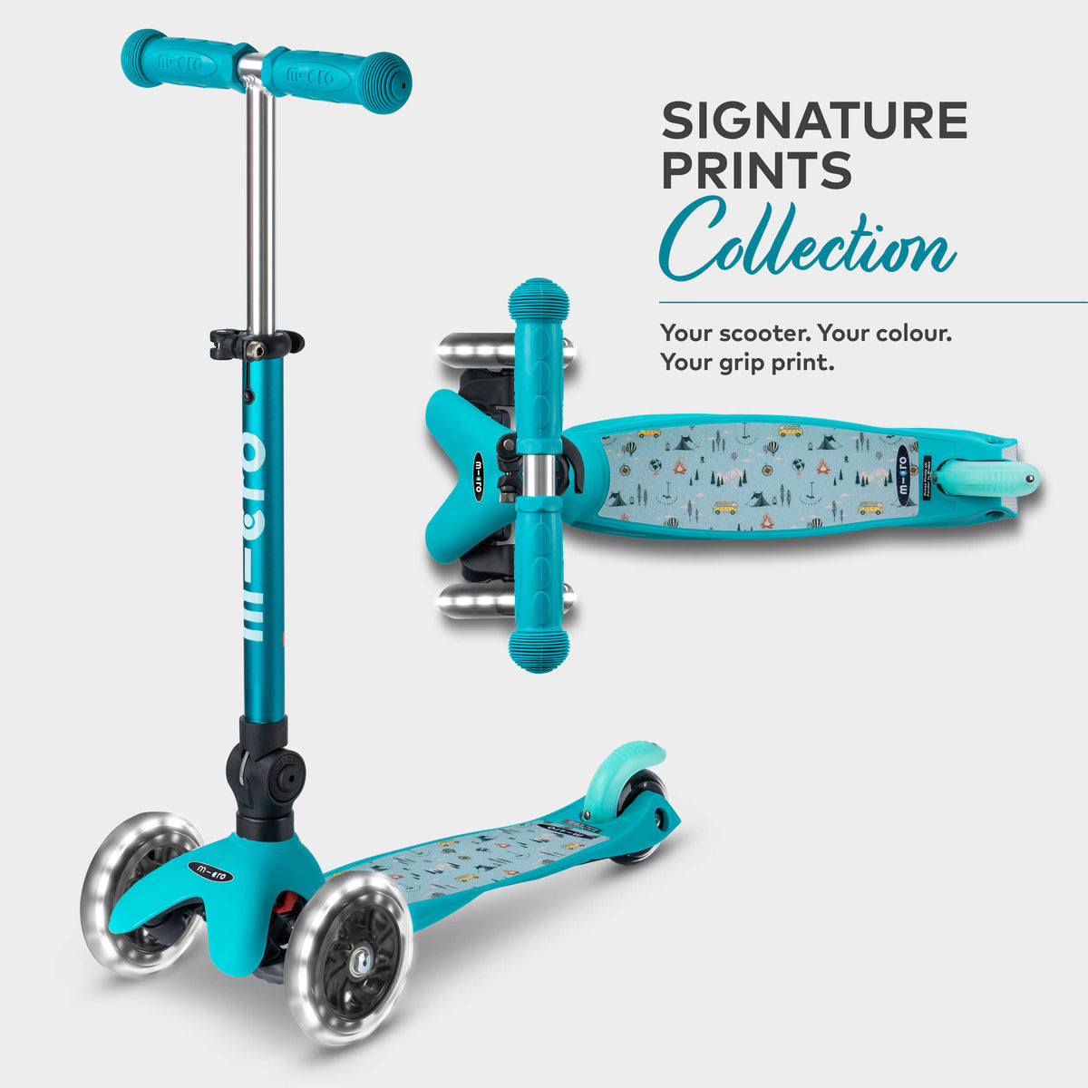 Signature Prints Mini Micro Foldable LED Scooter: Aqua