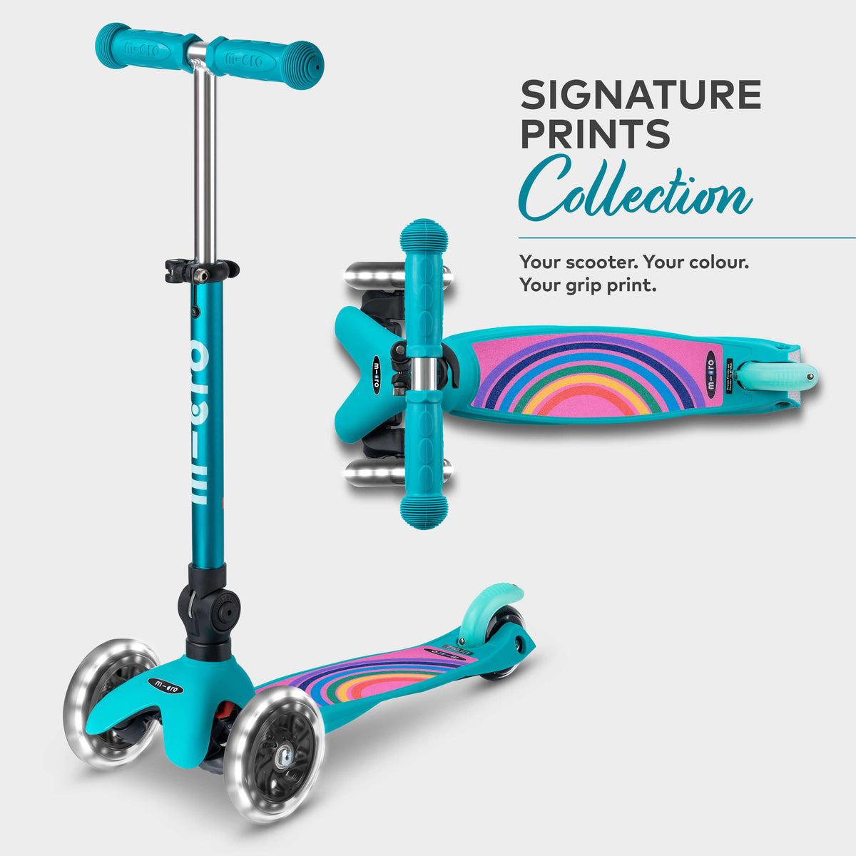 Signature Prints Mini Micro Foldable LED Scooter: Aqua