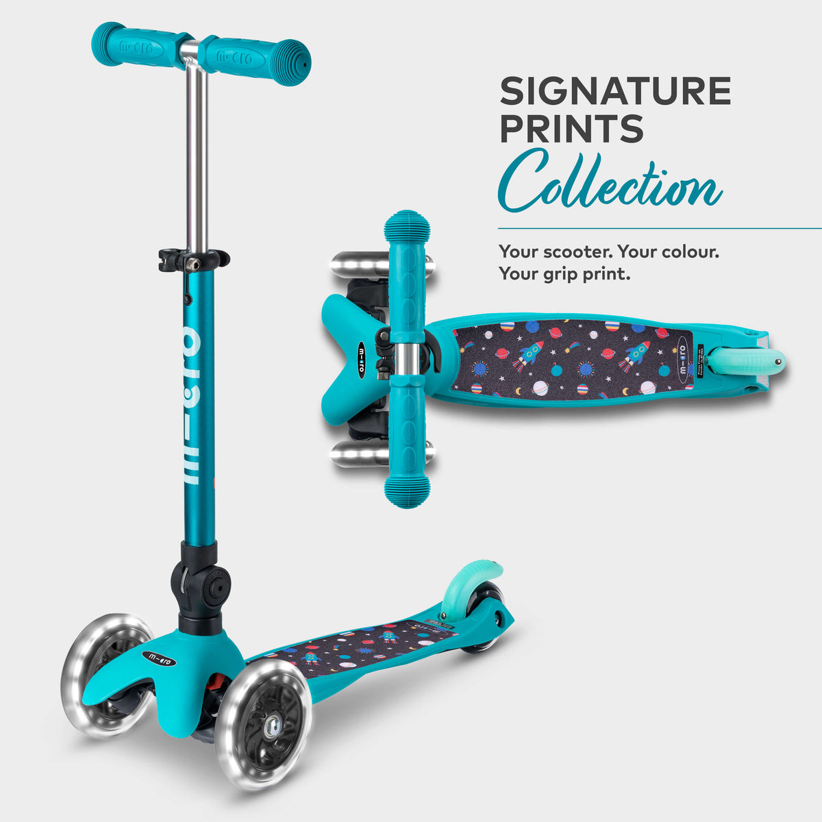 Signature Prints Mini Micro Foldable LED Scooter: Aqua