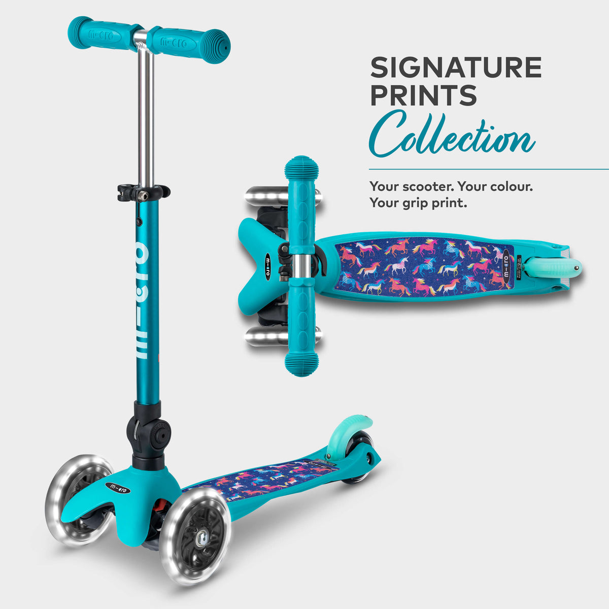 Signature Prints Mini Micro Foldable LED Scooter: Aqua