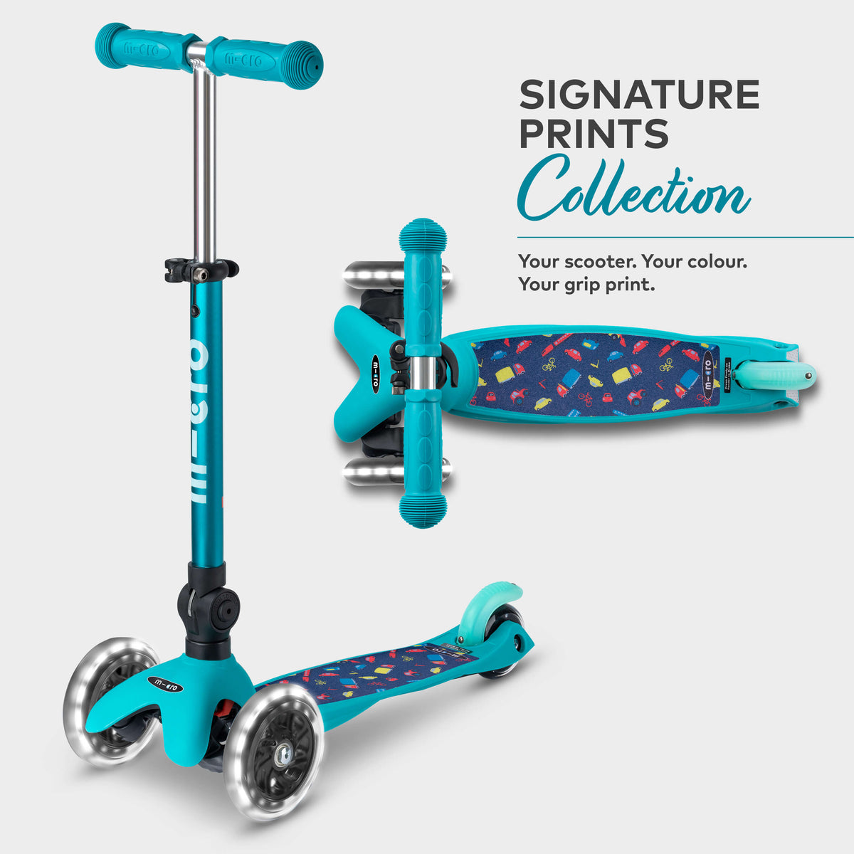 Signature Prints Mini Micro Foldable LED Scooter: Aqua