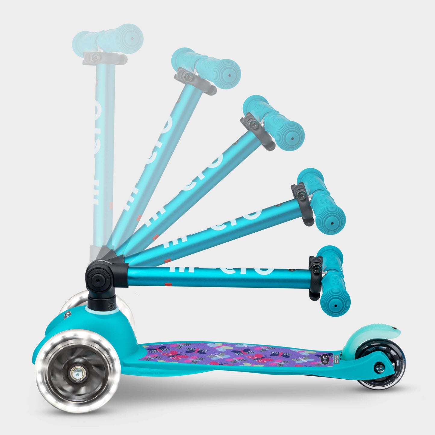 Signature Prints Mini Micro Foldable LED Scooter: Aqua