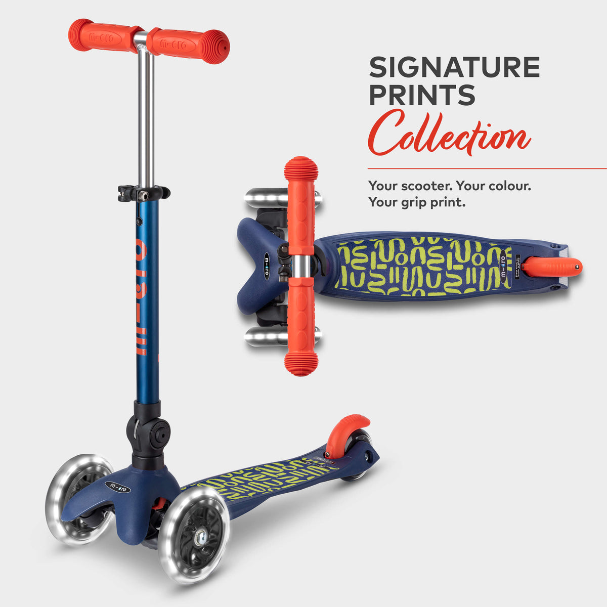 Signature Prints Mini Micro Foldable LED Scooter: Navy