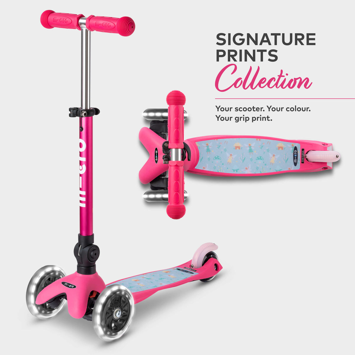 Signature Prints Mini Micro Foldable LED Scooter: Pink