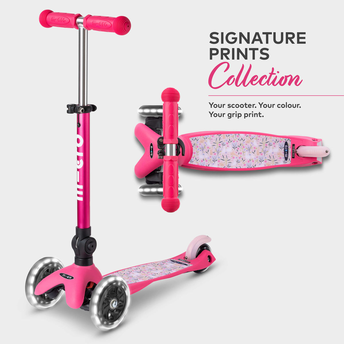Signature Prints Mini Micro Foldable LED Scooter: Pink