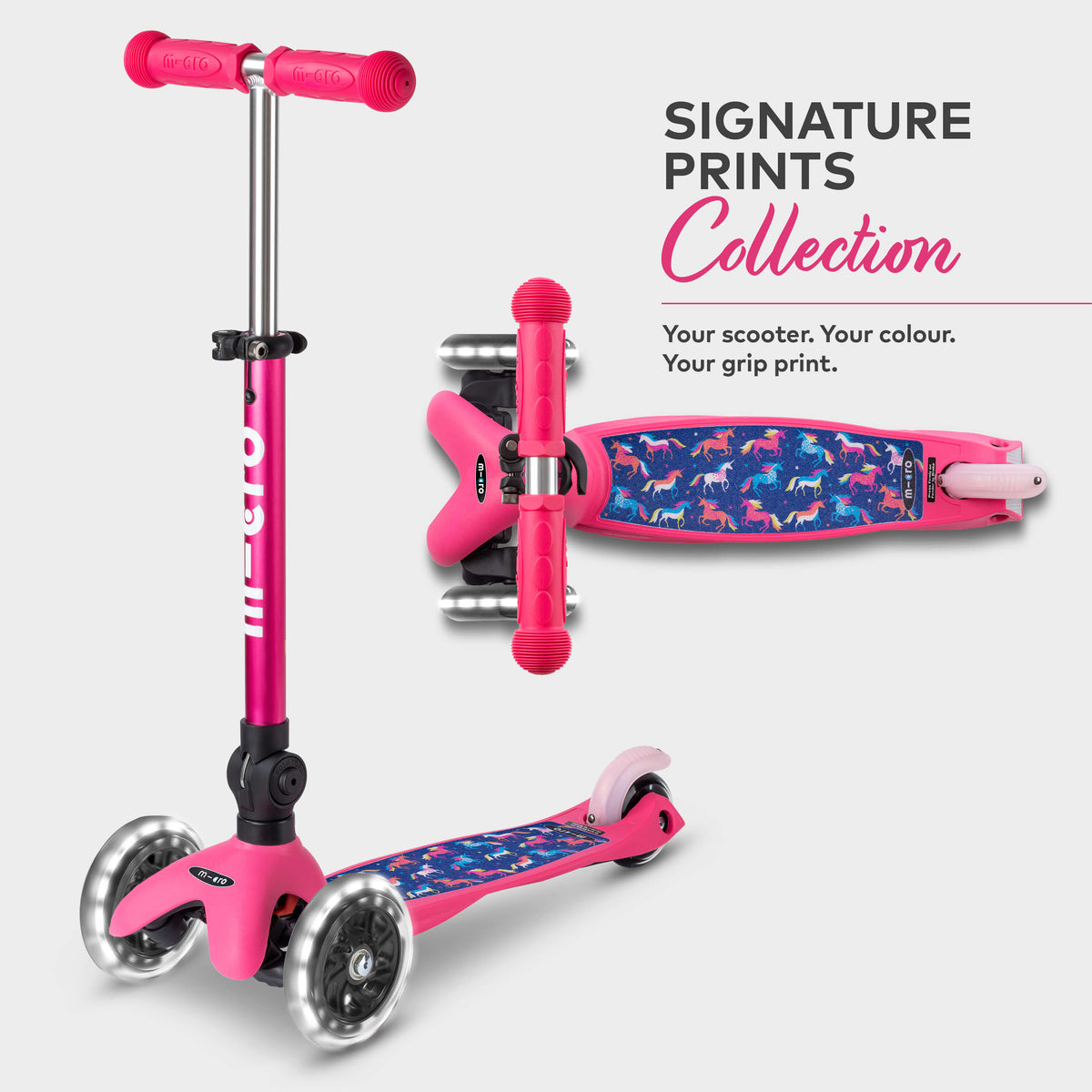 Signature Prints Mini Micro Foldable LED Scooter: Pink