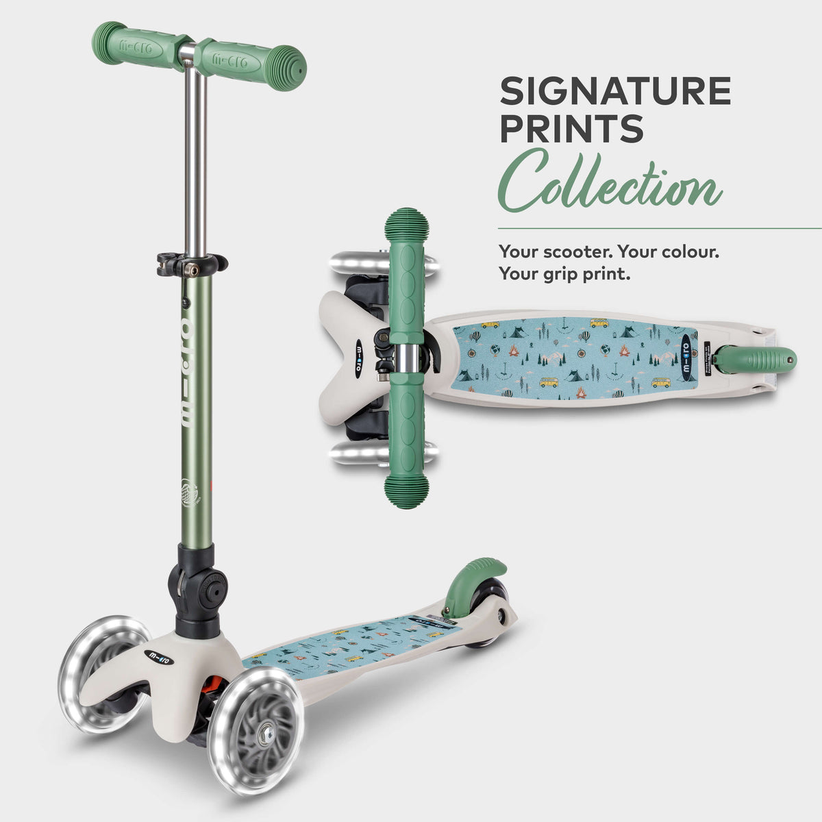 Signature Prints Mini Micro Foldable LED Scooter: Pistachio Green