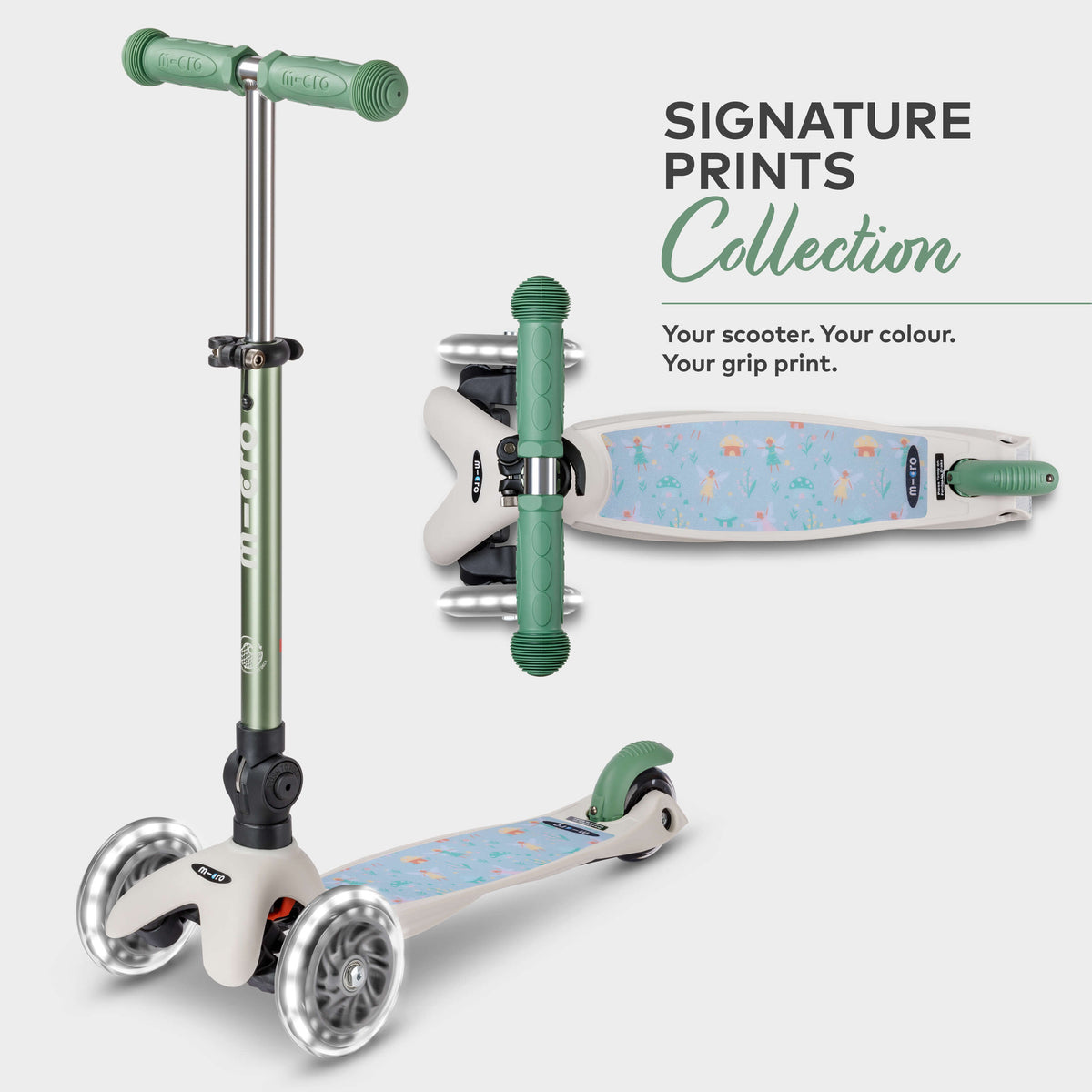 Signature Prints Mini Micro Foldable LED Scooter: Pistachio Green