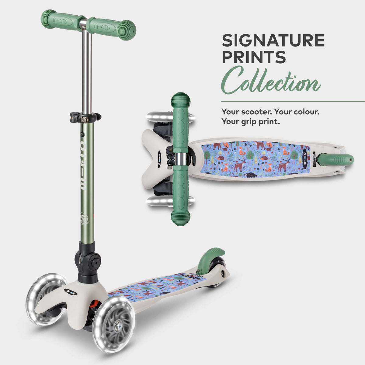 Signature Prints Mini Micro Foldable LED Scooter: Pistachio Green