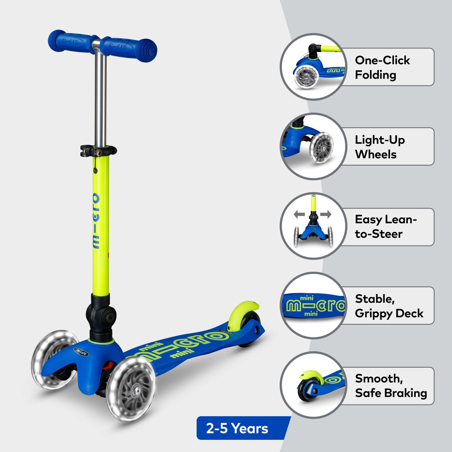 Mini Micro Foldable LED: Neon Yellow / Blue