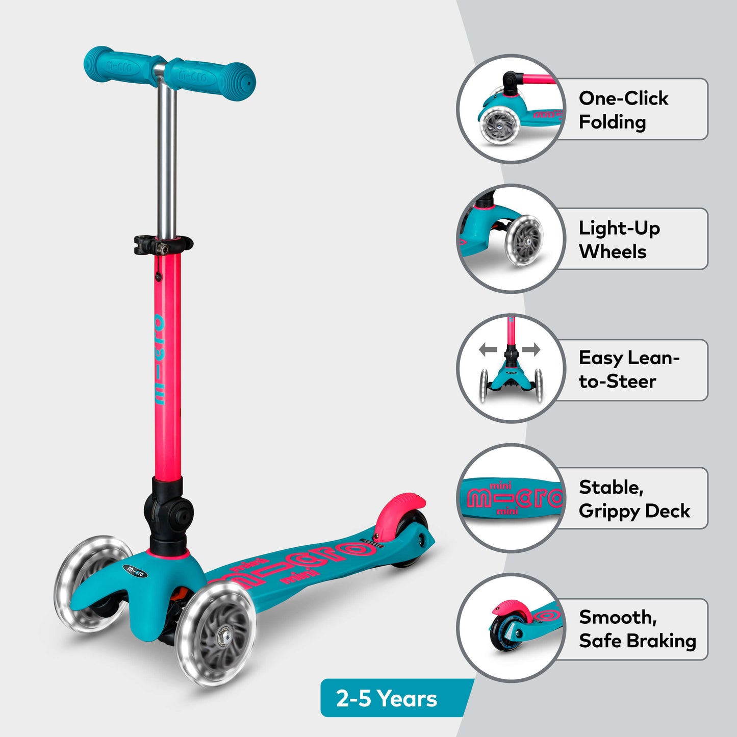 Mini Micro Foldable LED: Neon Pink / Aqua