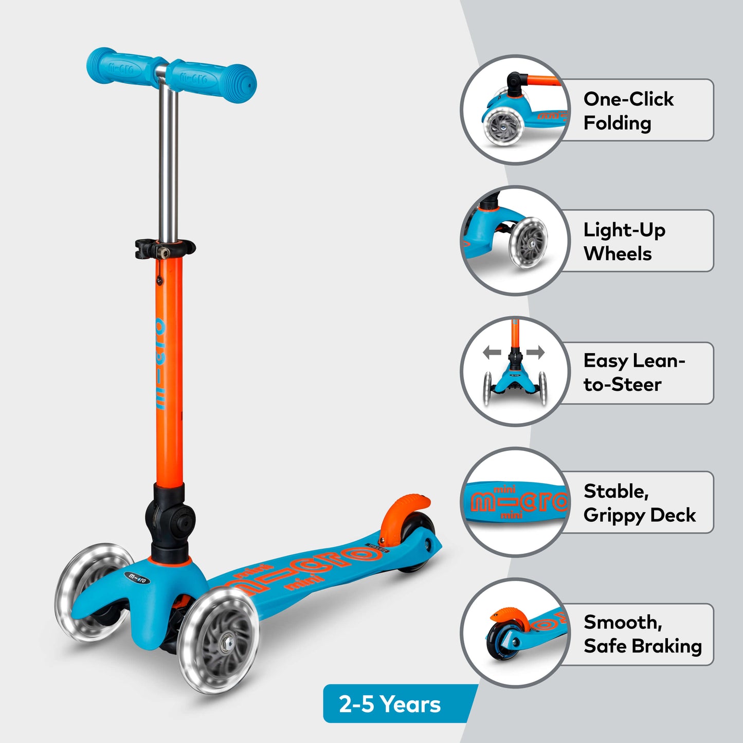 Mini Micro Foldable LED: Neon Orange / Aqua