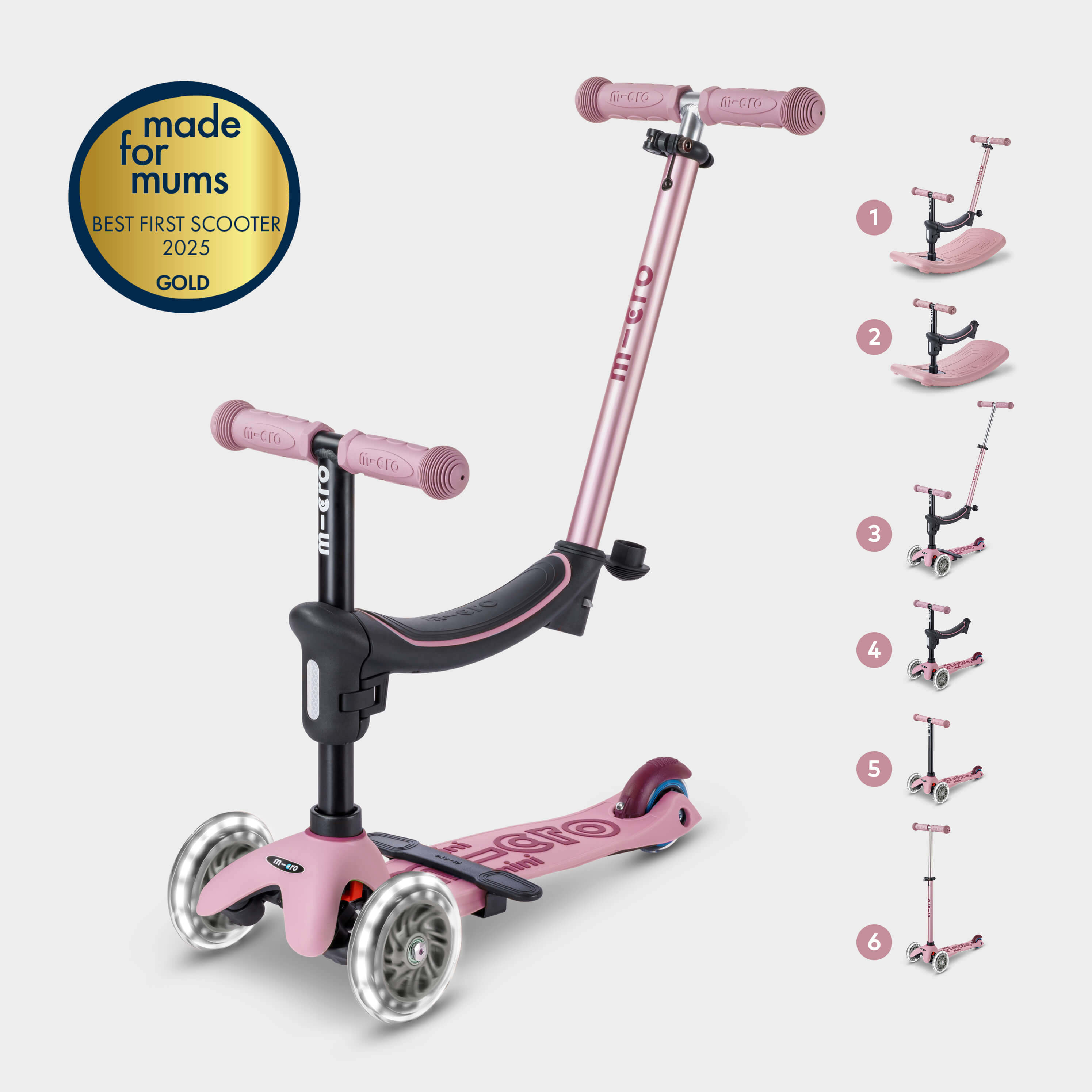 Mini Micro 4in1 with indoor rocker: Rose Pink | Micro Scooters