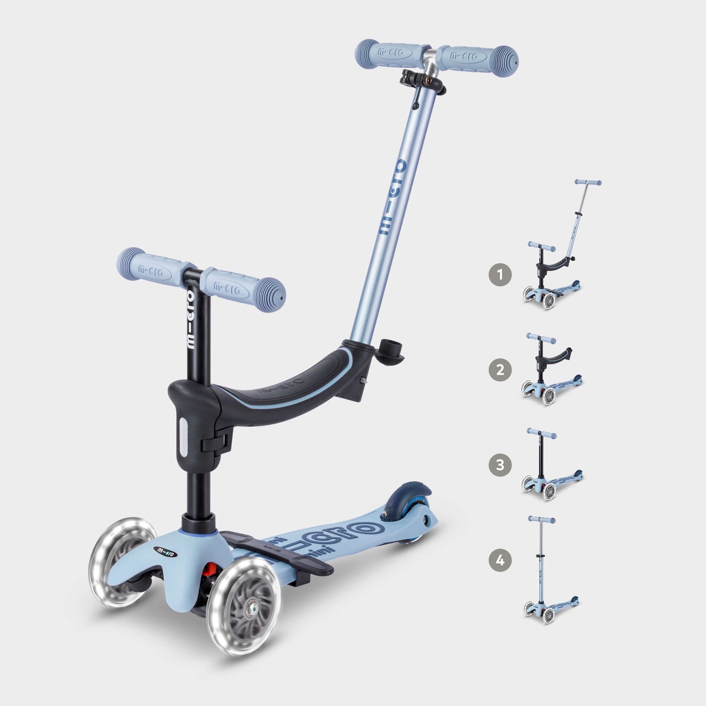 Mini Micro 4in1 Scooter: Light Up, Push, Clip Sit and Scoot: Ocean Slate