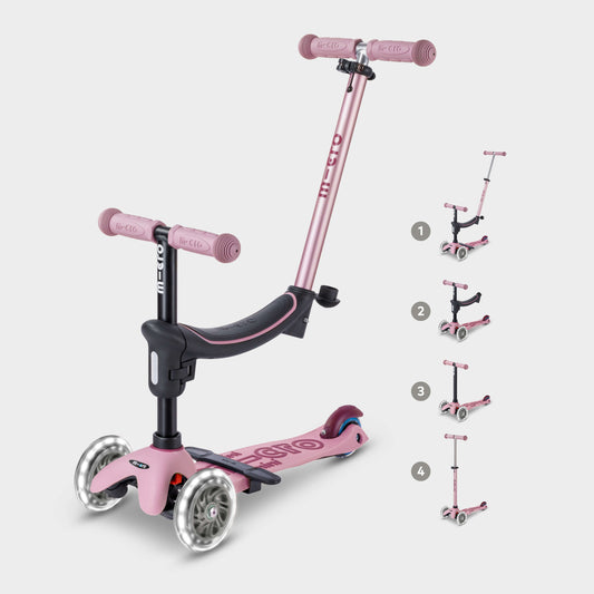 Mini Micro 4in1 Scooter: Light Up, Push, Clip Sit and Scoot: Dusty Pink