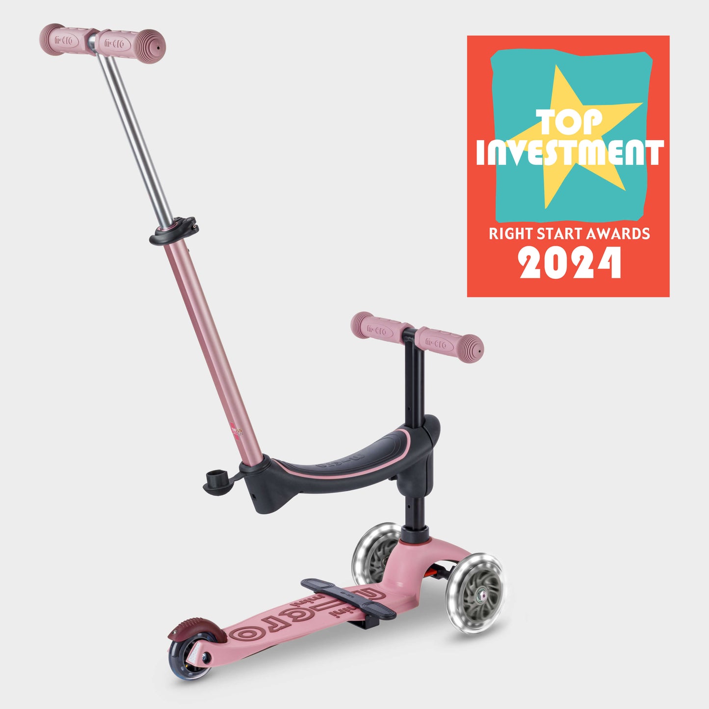 Mini Micro 4in1 Scooter: Light Up, Push, Clip Sit and Scoot: Dusty Pink