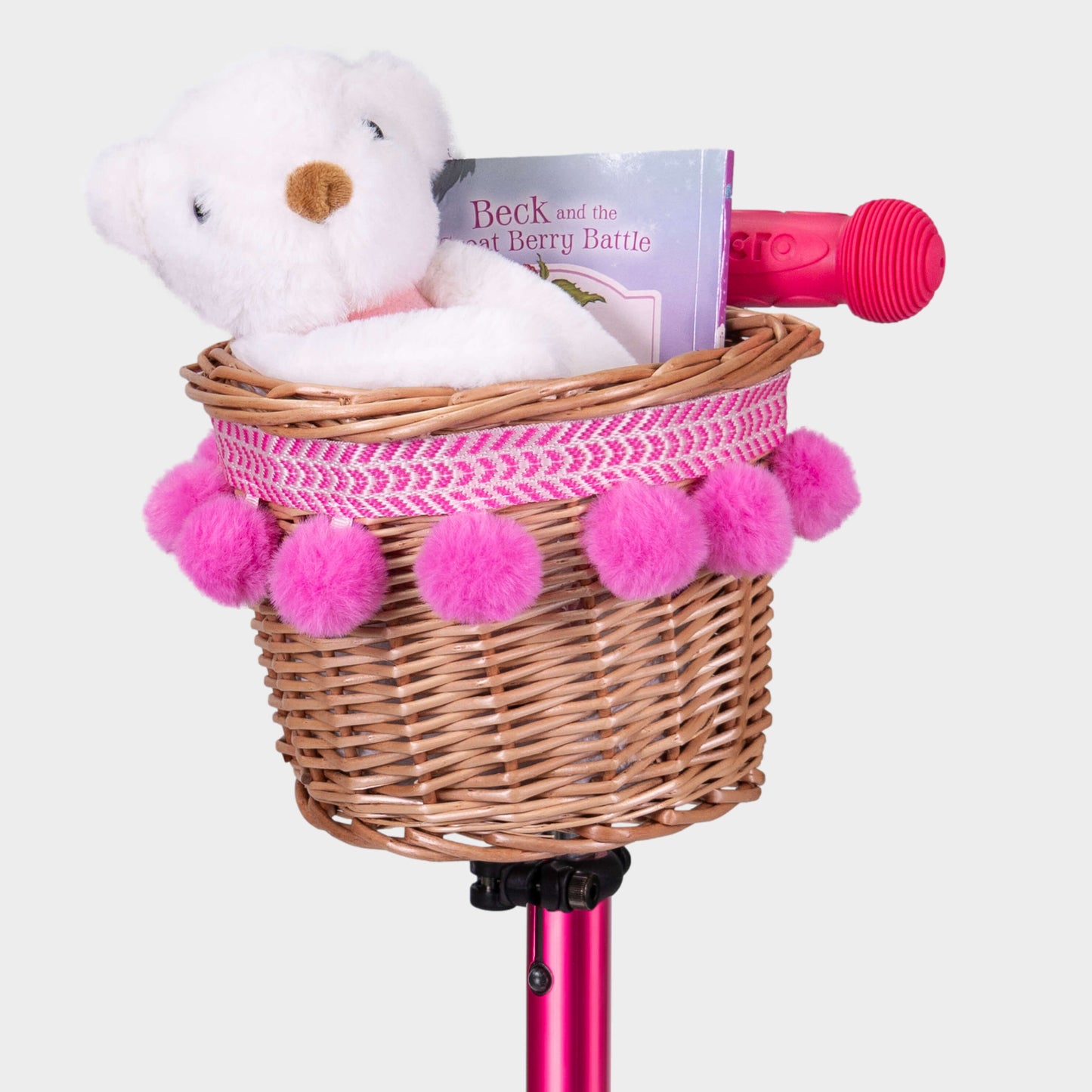 Wicker Basket with Pom Poms: Pink