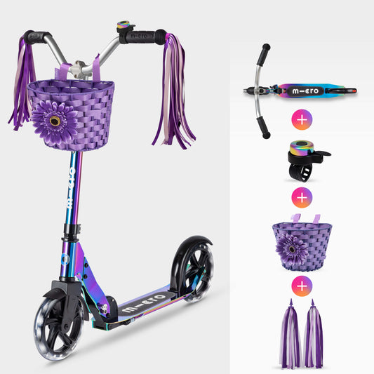The Ready Rider Set: Cruiser LED Scooter, Basket, Ribbons and Bell