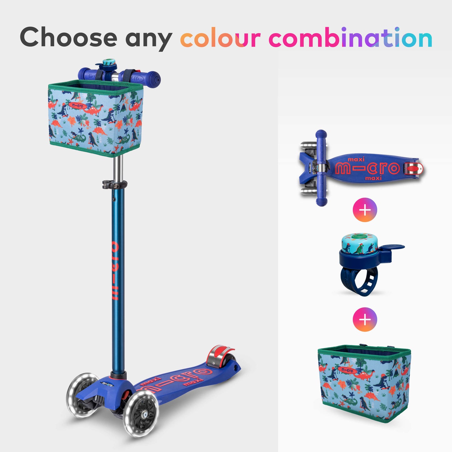 The Big Adventure Set: Maxi Deluxe LED Scooter, Bell and Folding Basket Set