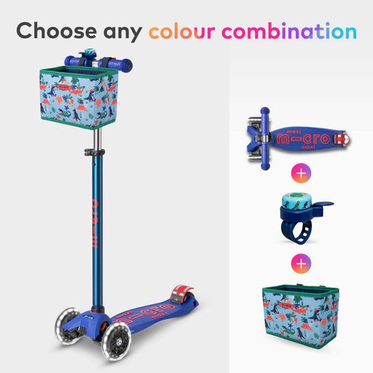 The Big Adventure Set: Maxi Deluxe LED Scooter, Bell and Folding Basket Set