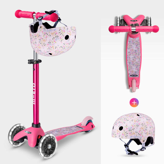 Micro Mini Limited Edition Scooter with Printed Helmet Set: Flora-Fauna