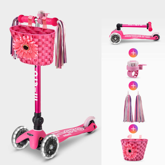 Mini Micro Foldable LED, Basket, Bell and Ribbons Set