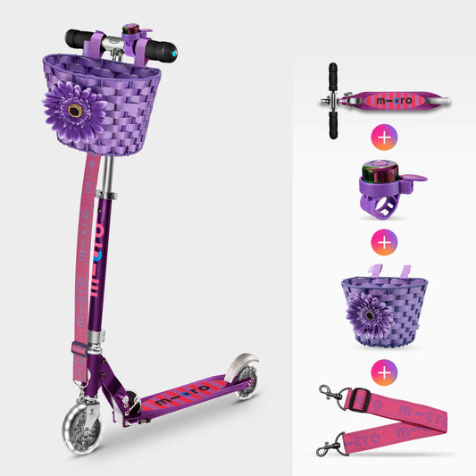Ultimate Adventure Set: Sprite LED Scooter, Basket, Bell & Strap