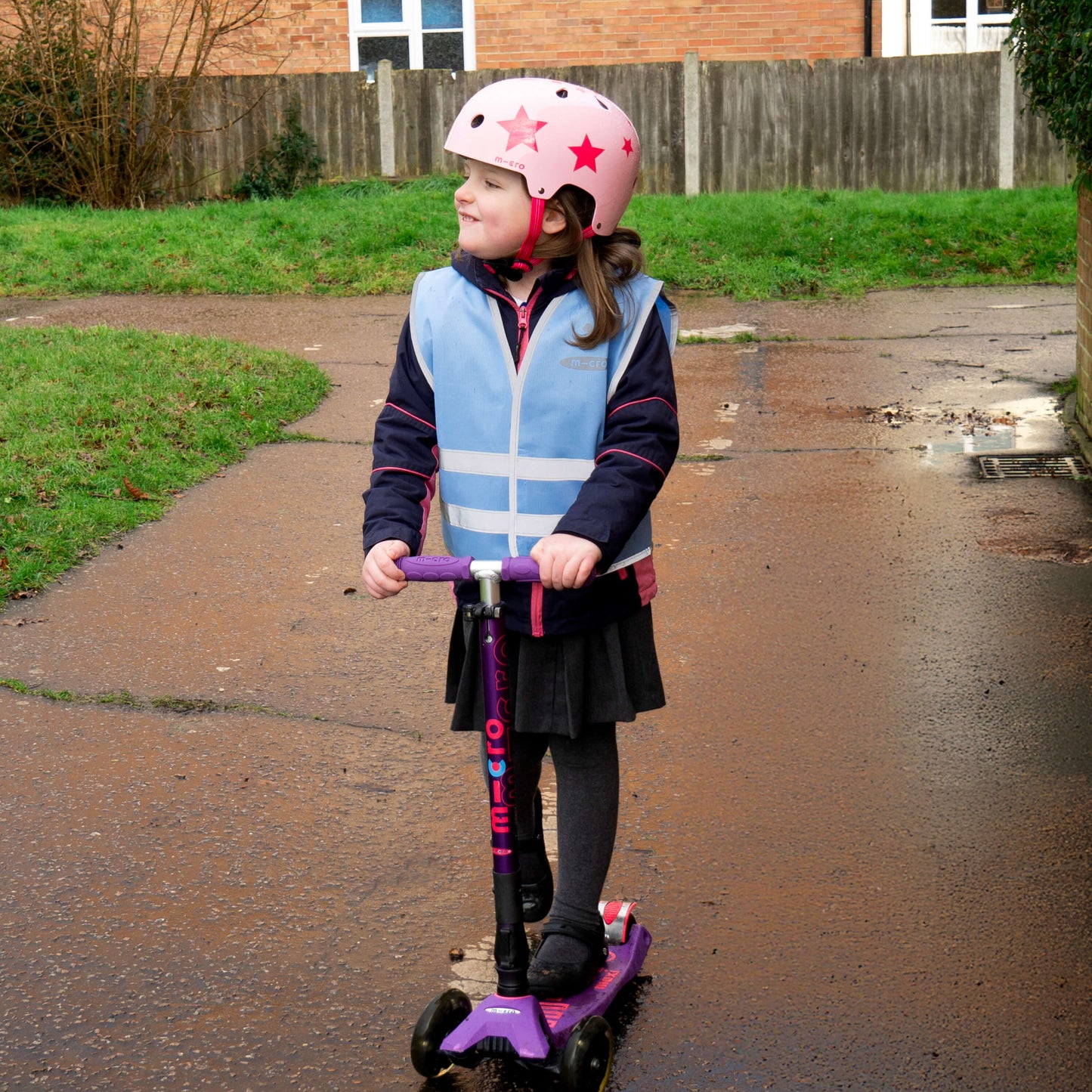 High visibility scooter safety vest: Blue Dino Print