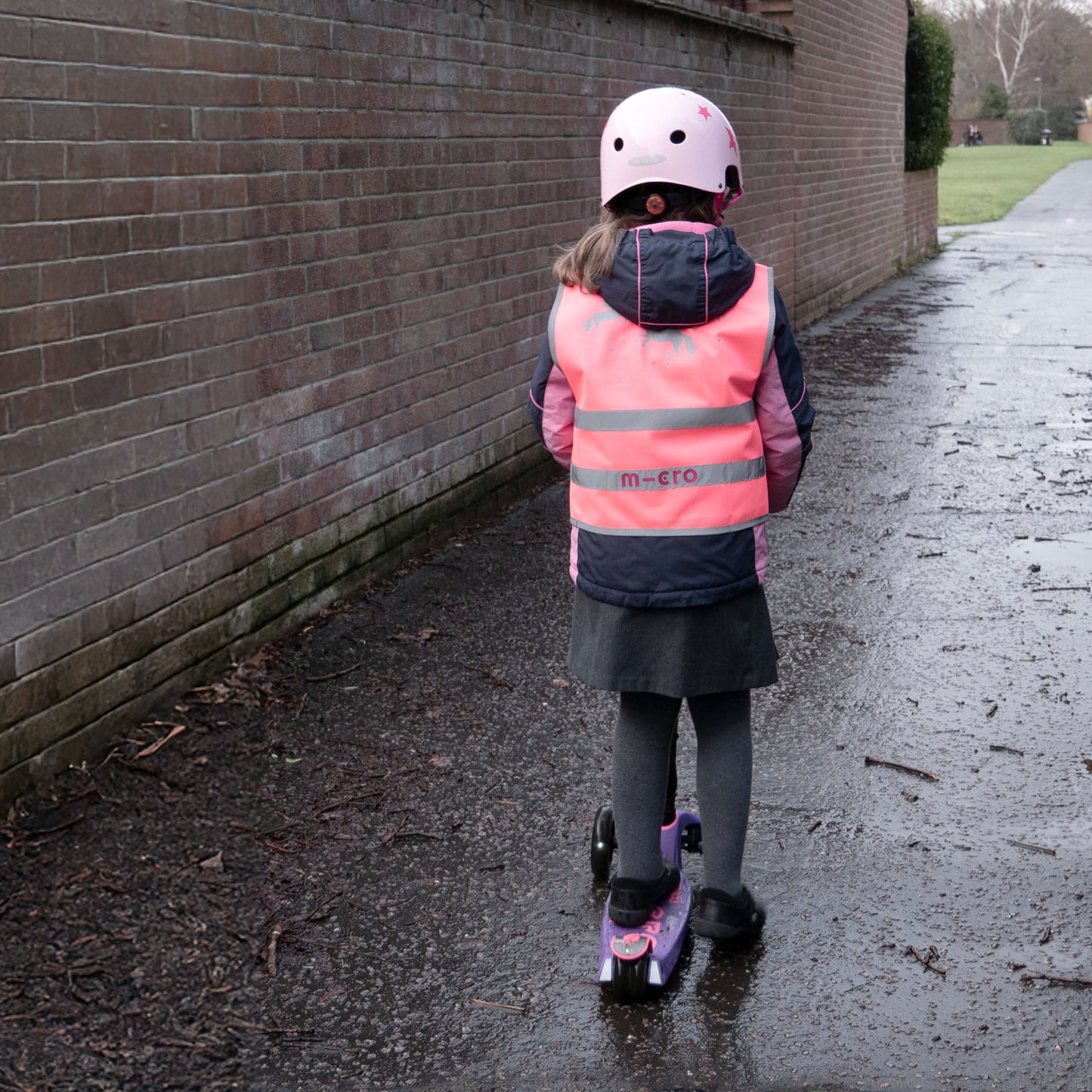 High visibility scooter safety vest: Pink Unicorn Print