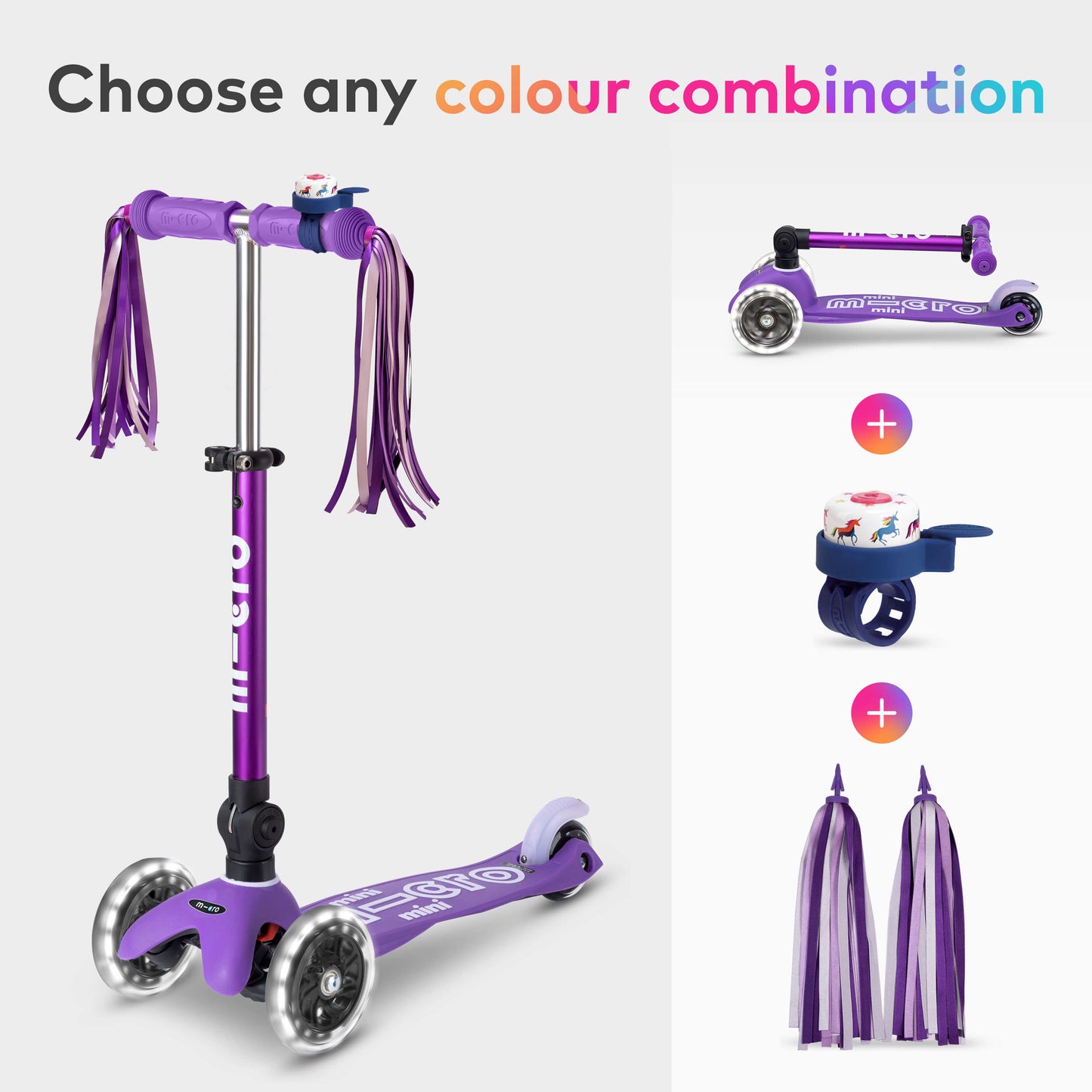 Mini Micro Foldable LED, Bell and Ribbon Scooter Set