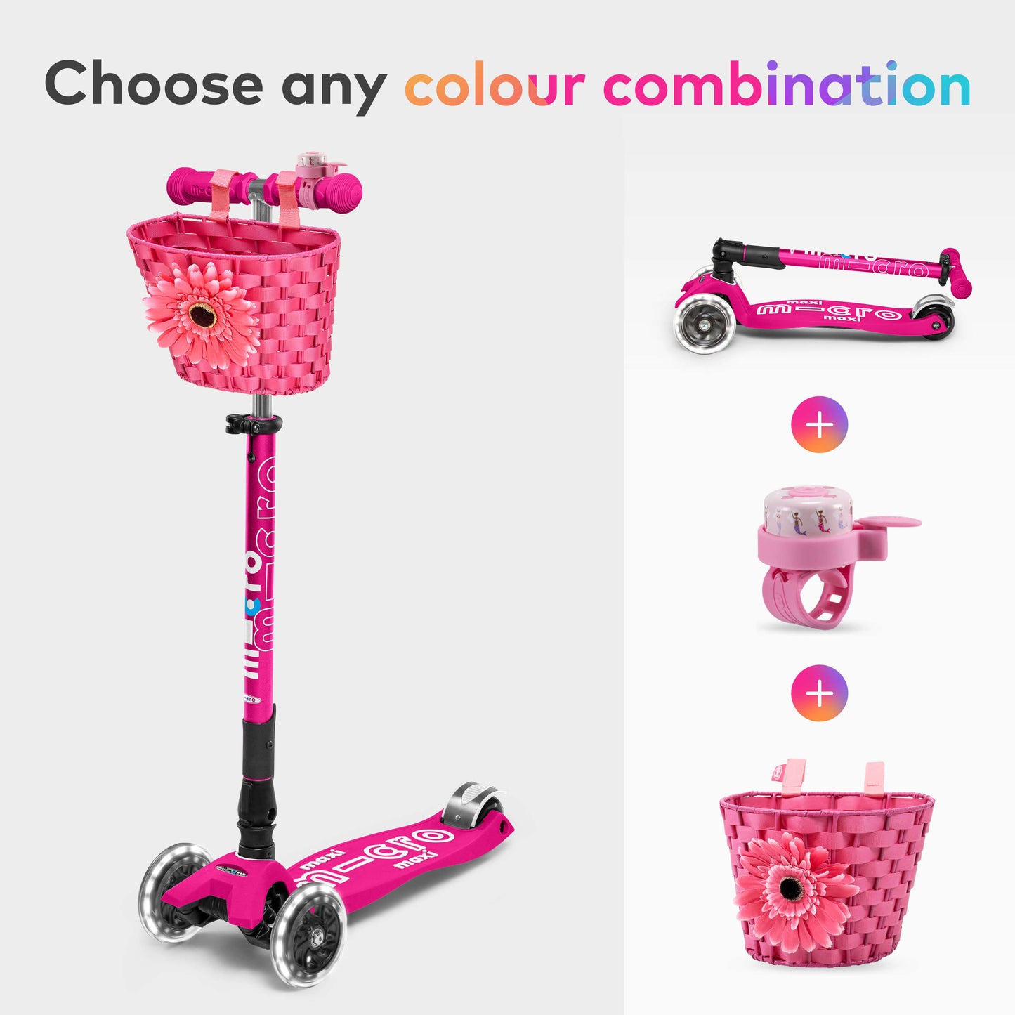 Maxi Micro Foldable LED, Bell and Basket Scooter Set