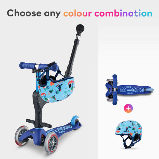 Mini Micro 3in1 and Patterned Helmet Scooter Set