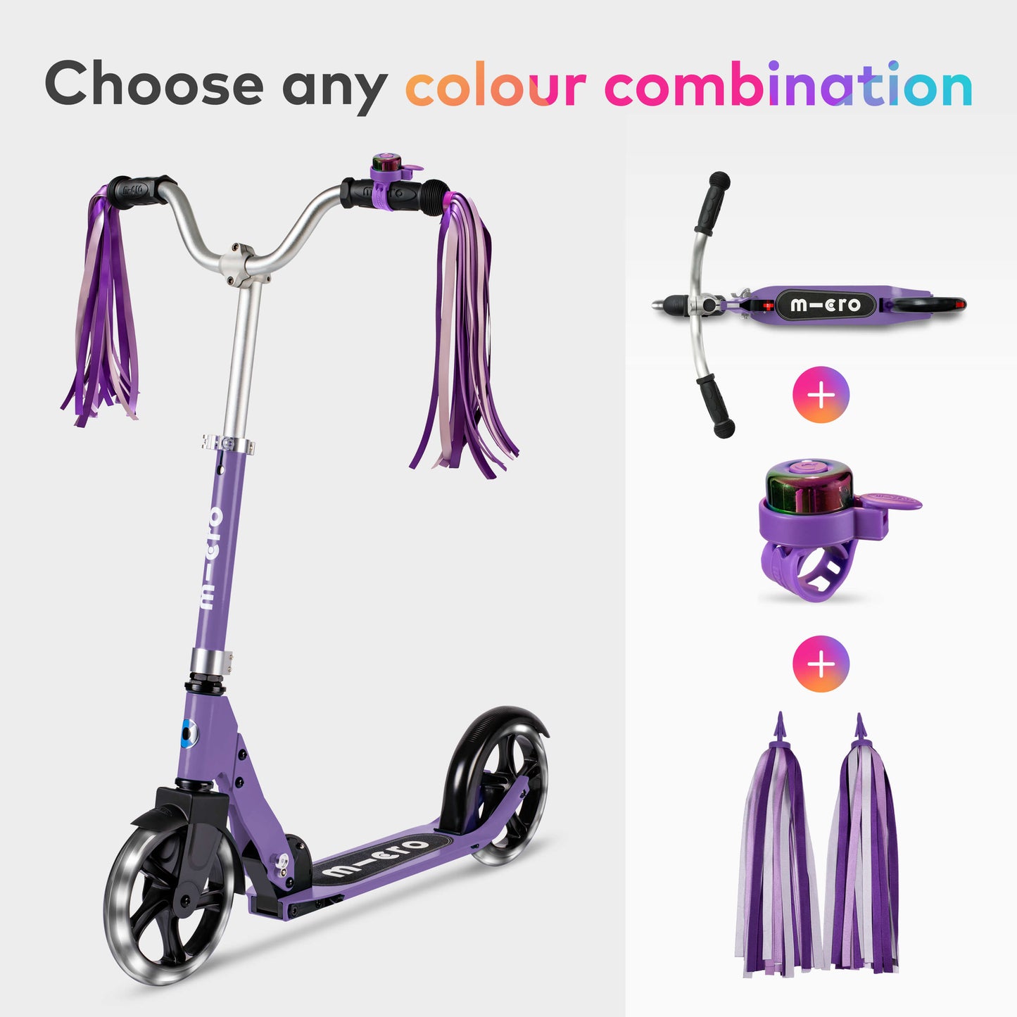 Micro Cruiser LED, Bell and Ribbon Scooter Set