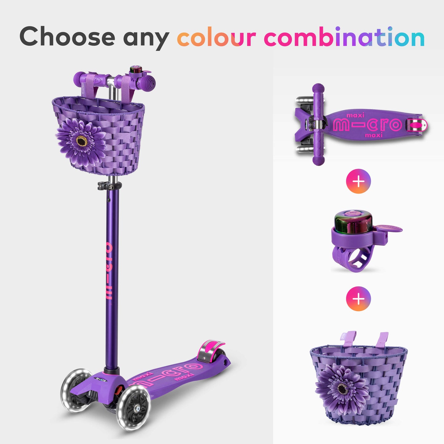 Maxi Micro Deluxe LED, Bell and Basket Scooter Set