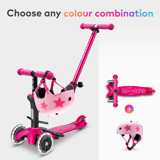 Mini Micro 4in1 and Patterned Helmet Scooter Set